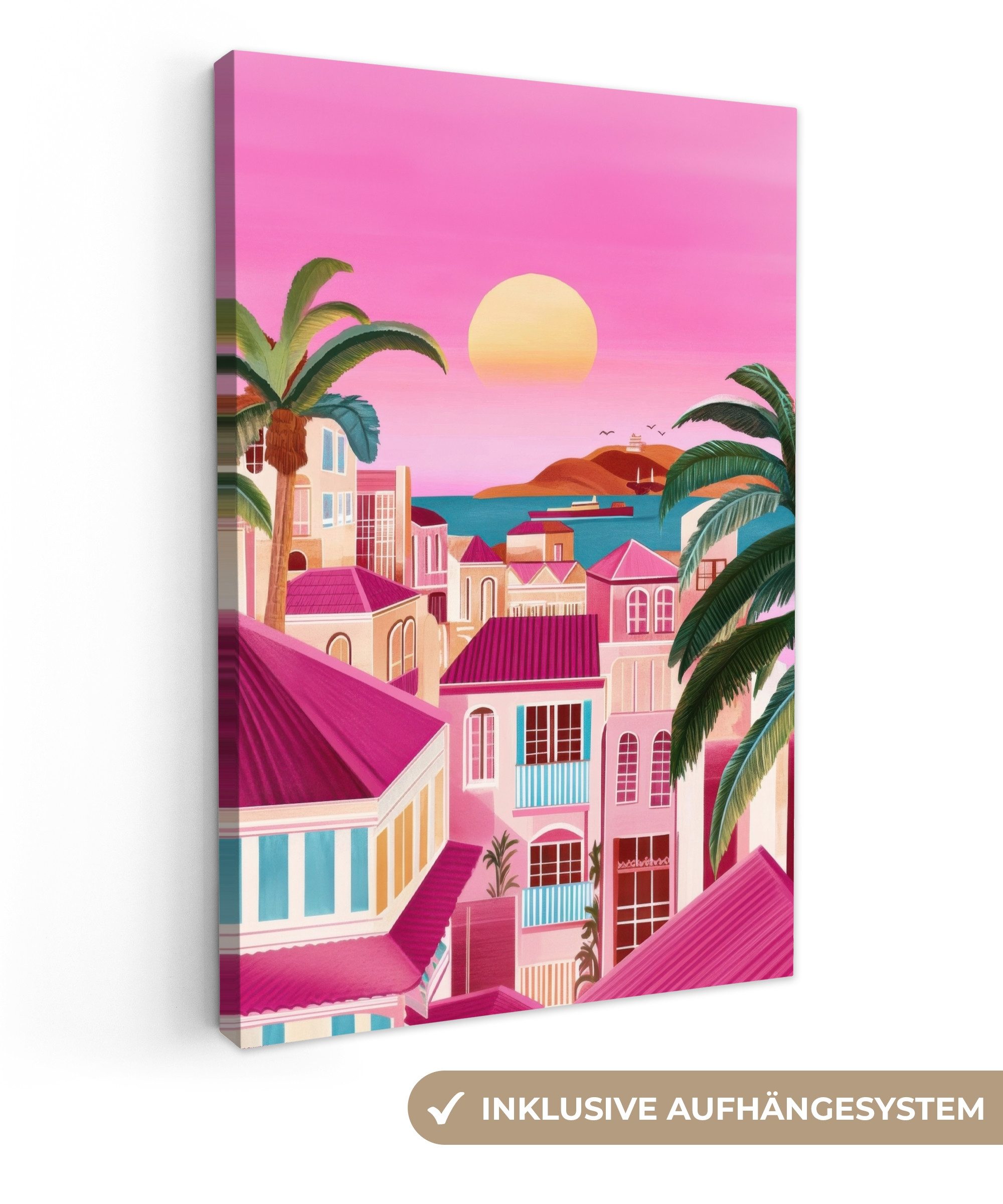 OneMillionCanvasses® Leinwandbild Stadt - Rosa - Palmen, Fotodruck (1 St), günstig online kaufen