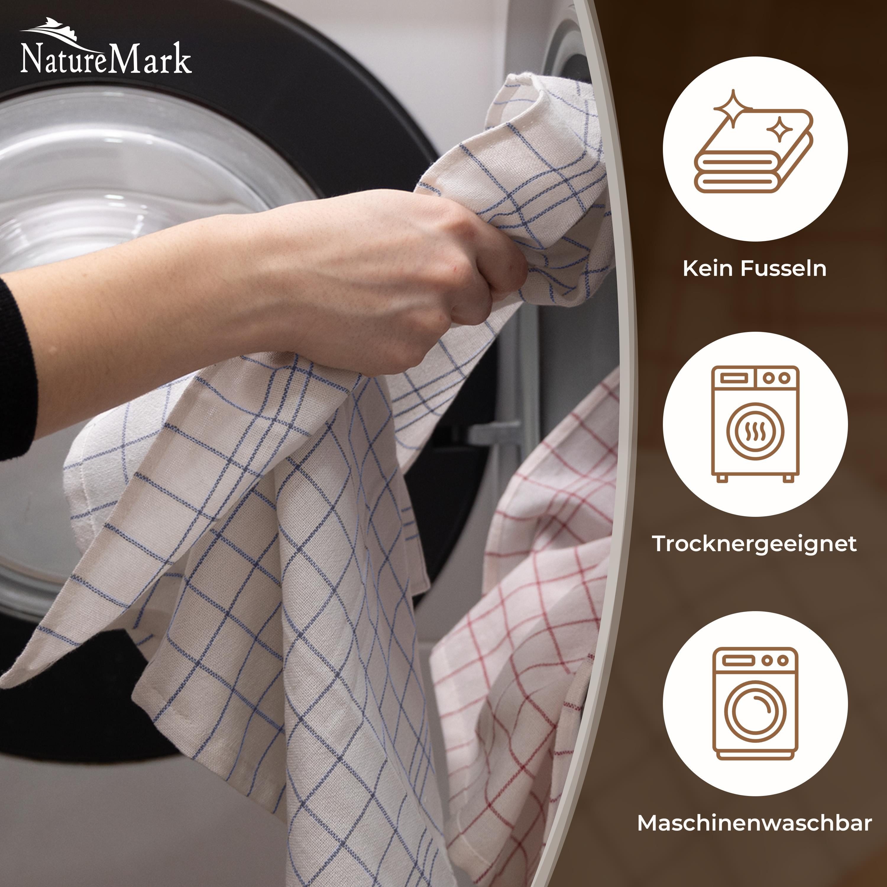 NatureMark Geschirrtuch 10er-Set Küchentücher 50x70cm, (Set, 10-tlg., 10x Geschirrtücher 50x70cm), 10x Geschirrtücher kariert, weich, 100% Baumwolle, Royal blau – Bild 4 von 5