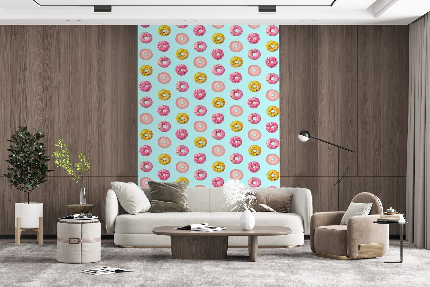 St), bedruckt, (3 Montagefertig Wohnzimmer, - für Muster Wandtapete Fototapete Farben, Matt, MuchoWow Vinyl - Tapete Donut