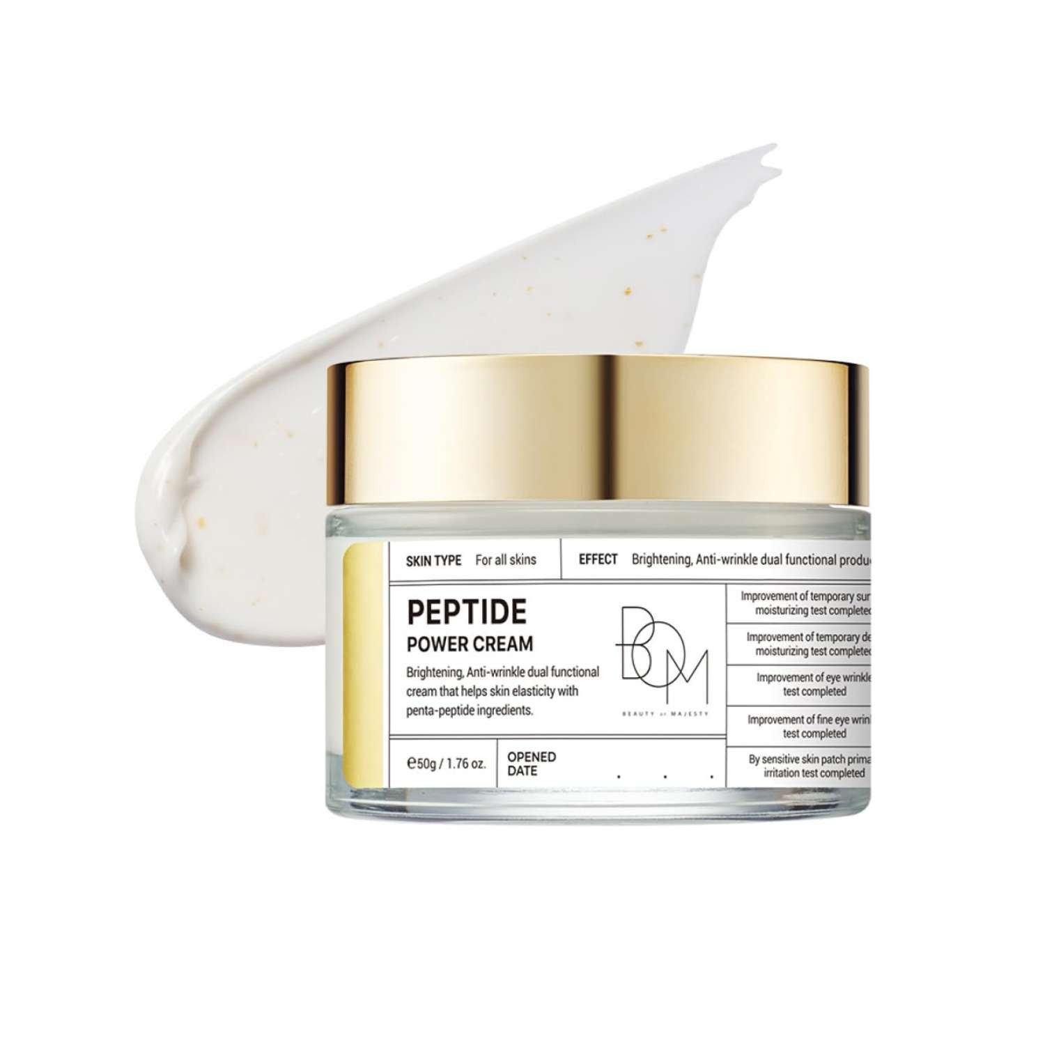 Beauty of Majesty Tagescreme Peptide Power Cream 50g – Koreanische Feuchtigkeitscreme mit Penta -Peptiden und 24K Gold, Niacinamid & Hyaluronsäure, K-Beauty Anti-Aging Tagescreme für alle Hauttypen