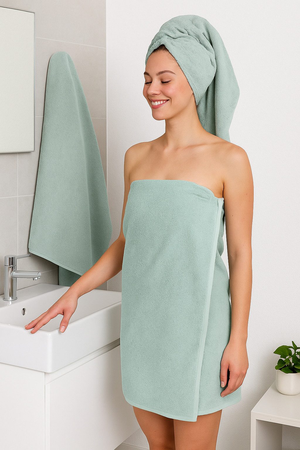 Betz Badetuch 2 Stück Saunatücher groß XXL Berlin 100 x 200 cm, 100% Baumwolle (Set, 2-St), Farbe Jade-Cappuccino