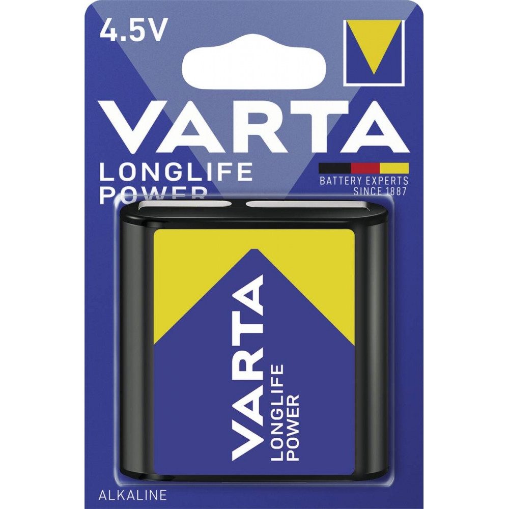 VARTA Varta 4912 LONGLIFE Power 4,5V Flach-Batterie. Akku Varta 4912 LONGLIFE Power 4,5V (4,5 Volt V), Alkaline Technologie, hohe Zuverlässigkeit, lange Lebensdauer