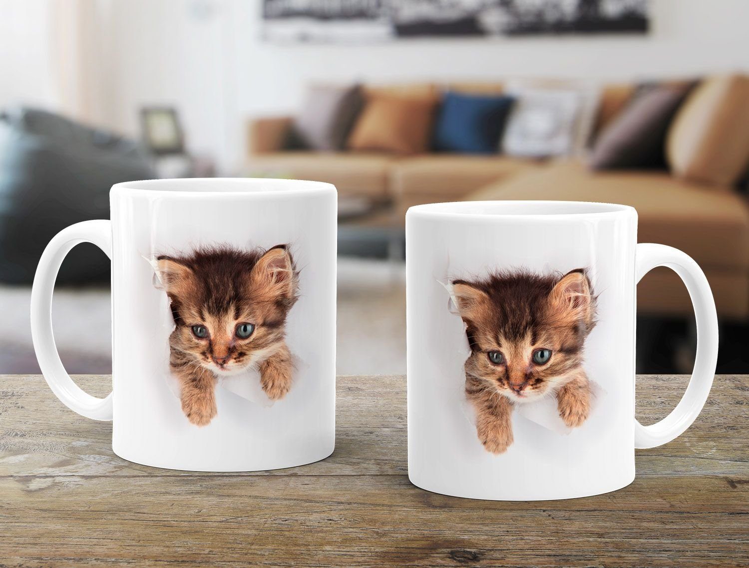MoonWorks Tasse Kaffee-Tasse mit süßem Katzen-Aufdruck Katzen Baby schaut aus der Tasse MoonWorks®, Keramik