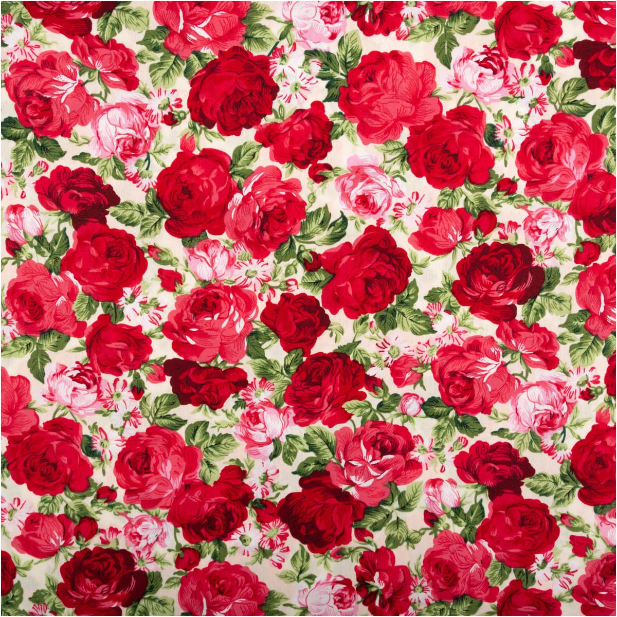 SCHÖNER LEBEN. Stoff Baumwollstoff Meterware Popeline Rosen ecru rot rosa 150cm, allergikergeeignet