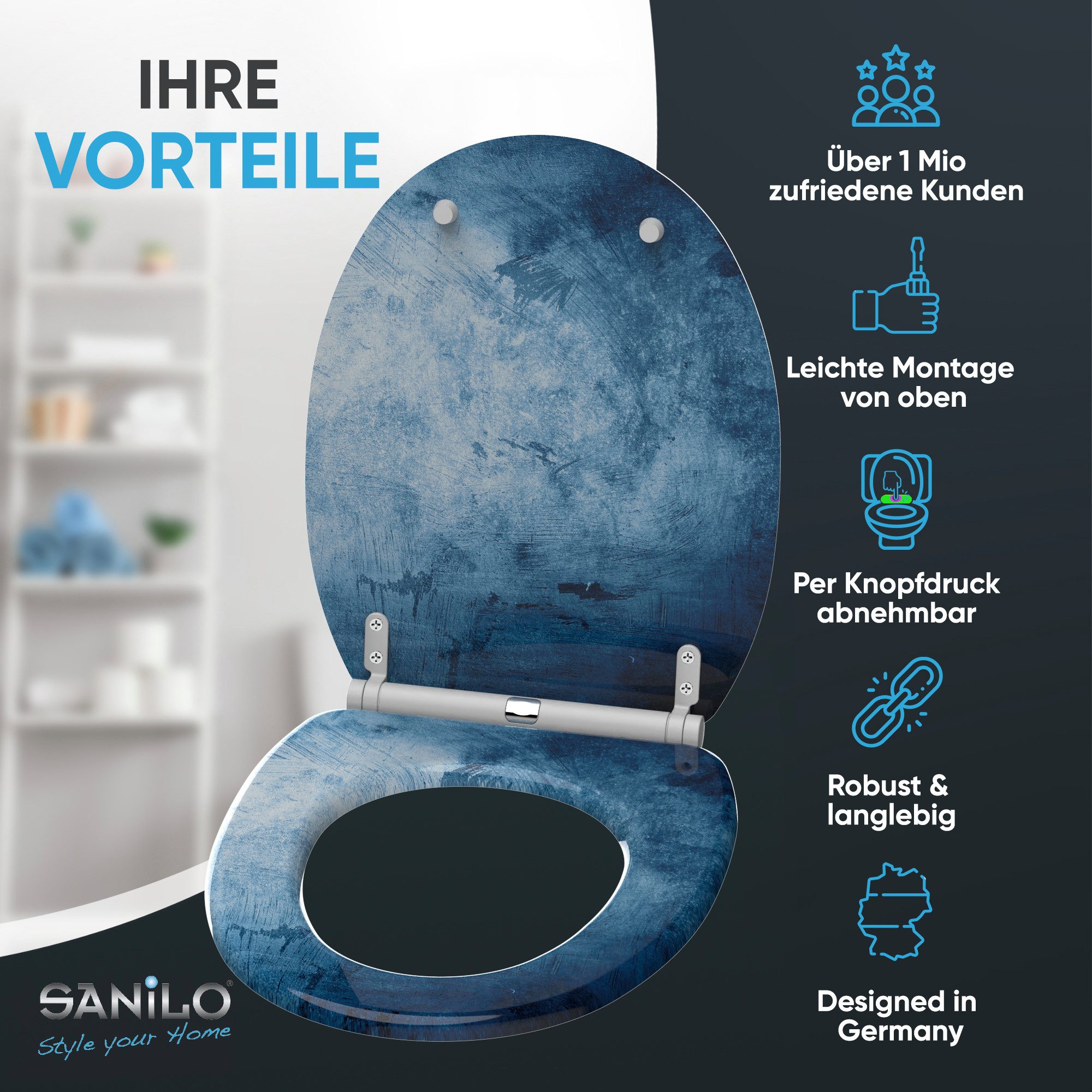 Sanilo WC-Sitz Solium mit Absenkautomatik & Quick Release, hochwertig, abnehmbar, leichte Montage von oben, mit Schraubenzieher