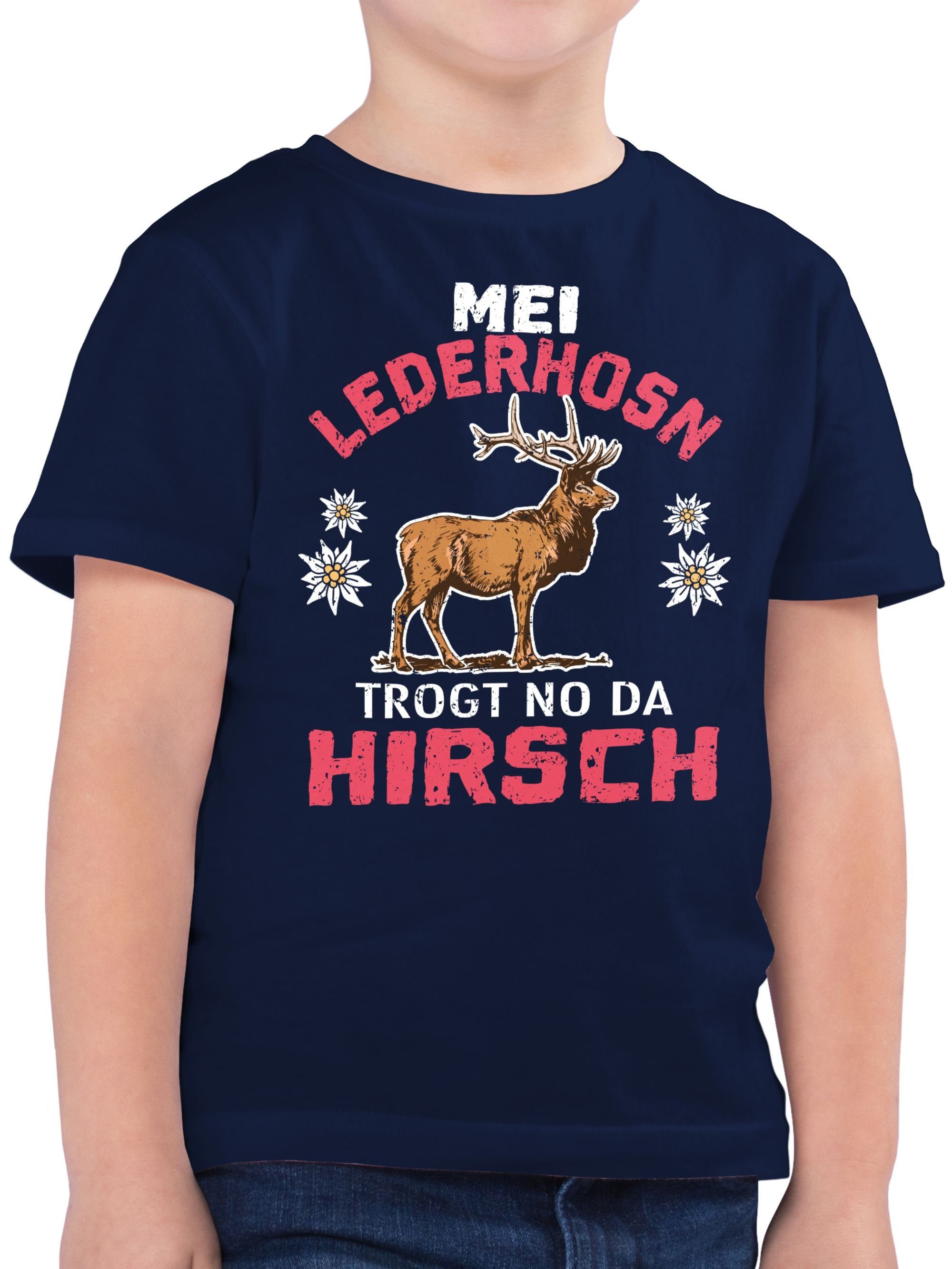 Oktoberfest Mei da für Shirtracer weiß/rot Lederhosn Outfit Kinder 2 trogt Mode no Dunkelblau - T-Shirt Hirsch