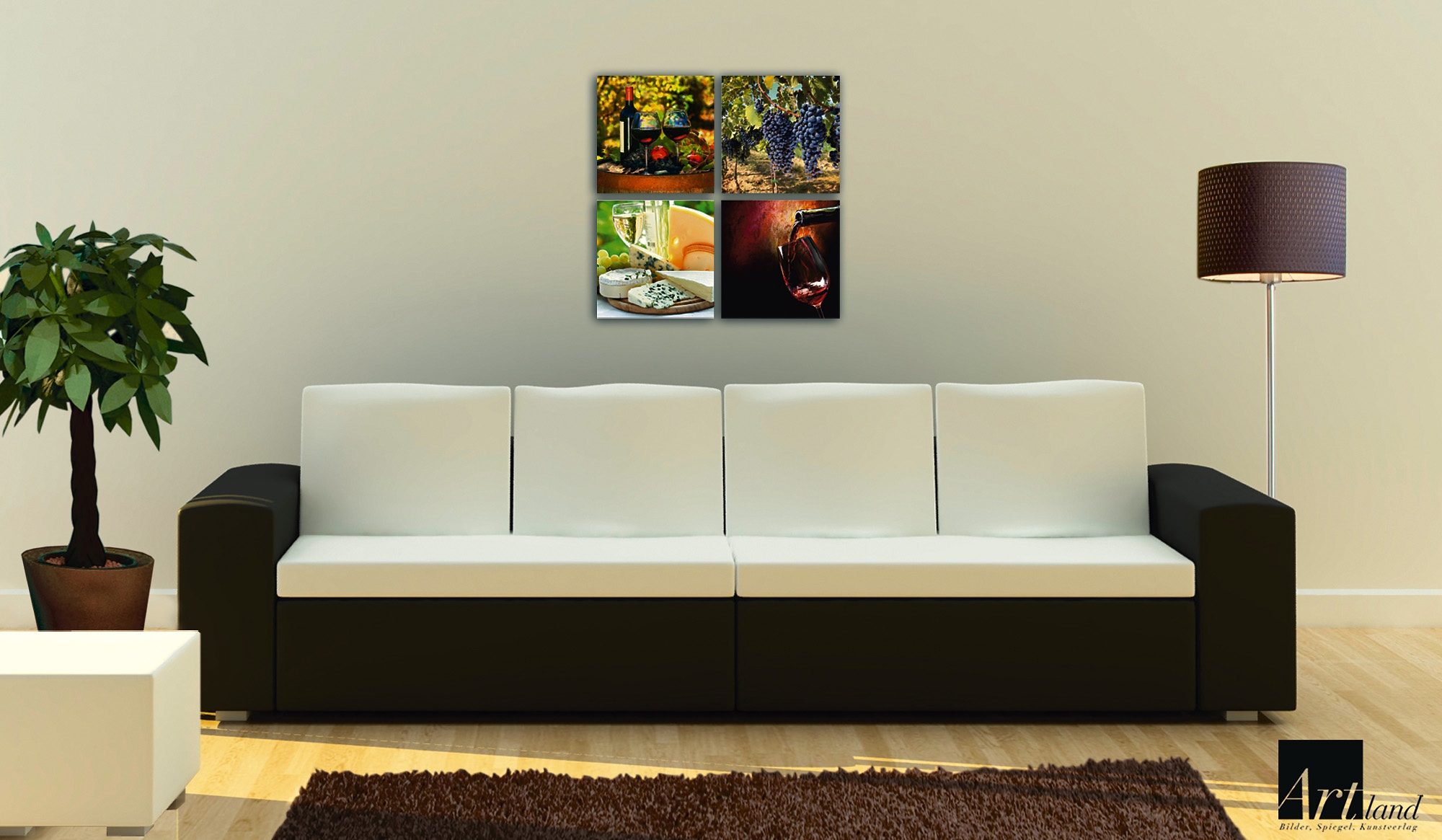 Home affaire Leinwandbild »Gläser, Weintrauben, Käse, Wein«, 4x 30/30 cm-HomeTrends