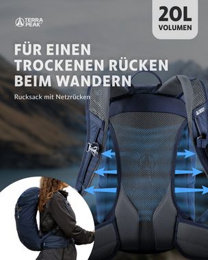 Terra Peak Wanderrucksack Airant 20, Rucksack klein mit belüftetem Netzrücken 20 Liter