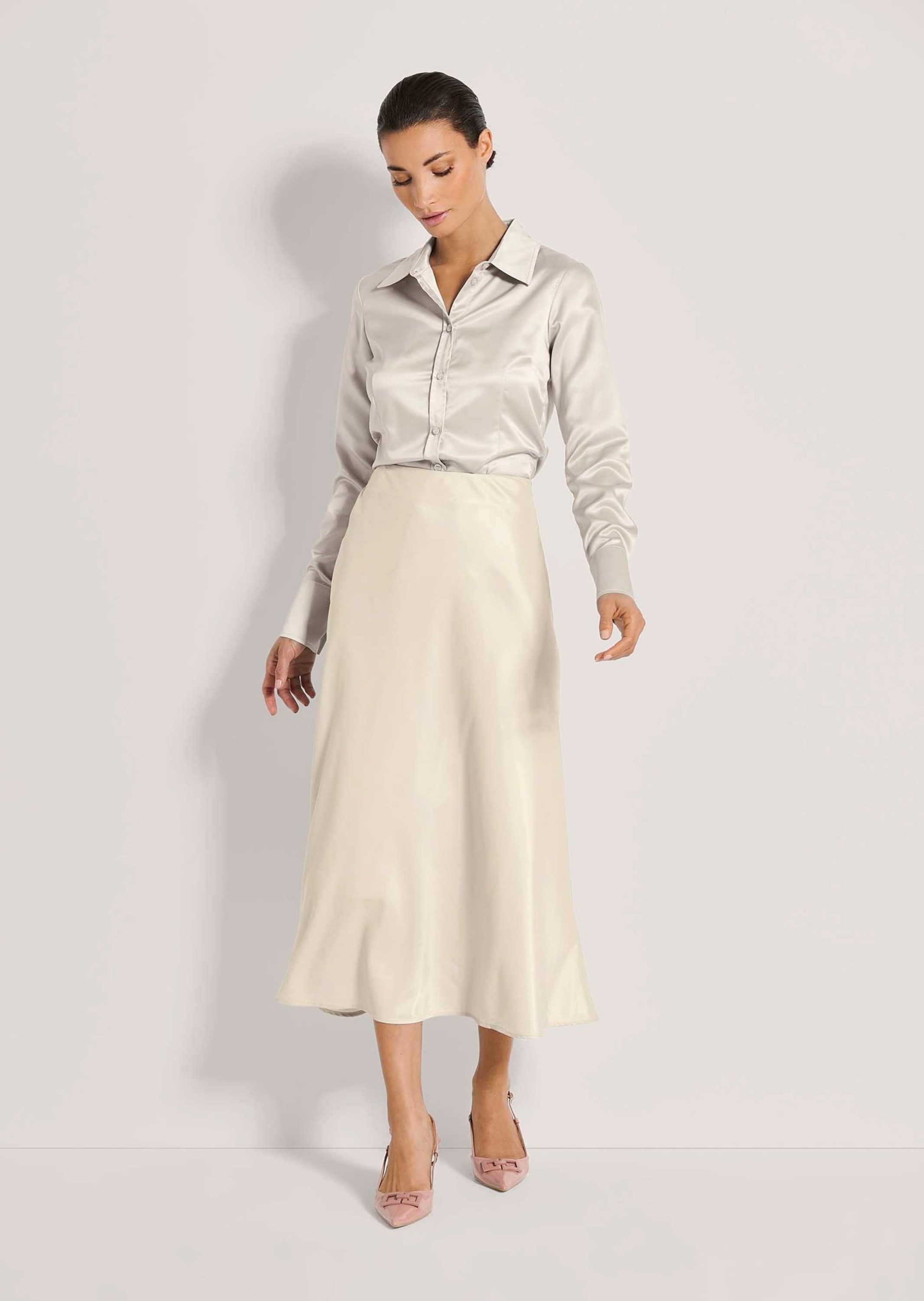 MADELEINE Maxirock Midi Satinrock für elegante Anlässe Zart schimmernder Rock mit seitlichem Reißverschluss, gefüttert