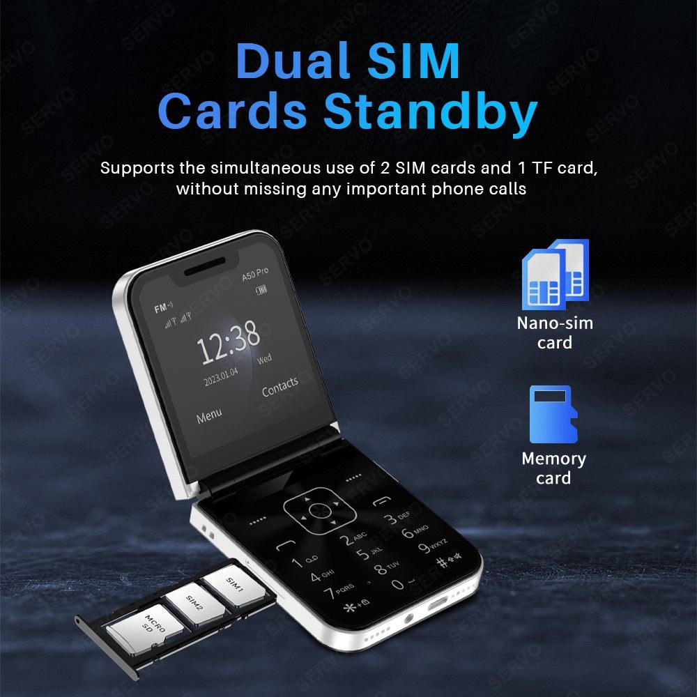Athlix SERVO A50 PRO Flip Mobiltelefon 2G GSM Rentner Kinder Smartphone Klapphandy (180° Flip-Design, Dual-SIM, große Tasten)