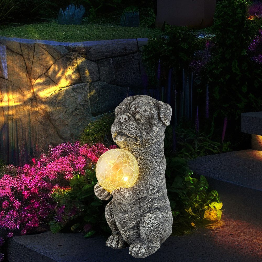 GLOBO LIGHTING Sockelleuchten, LED-Leuchtmittel fest verbaut, Warmweiß, Solarleuchte Außenlampe Hund grau Gartendeko Terrassenleuchte klar