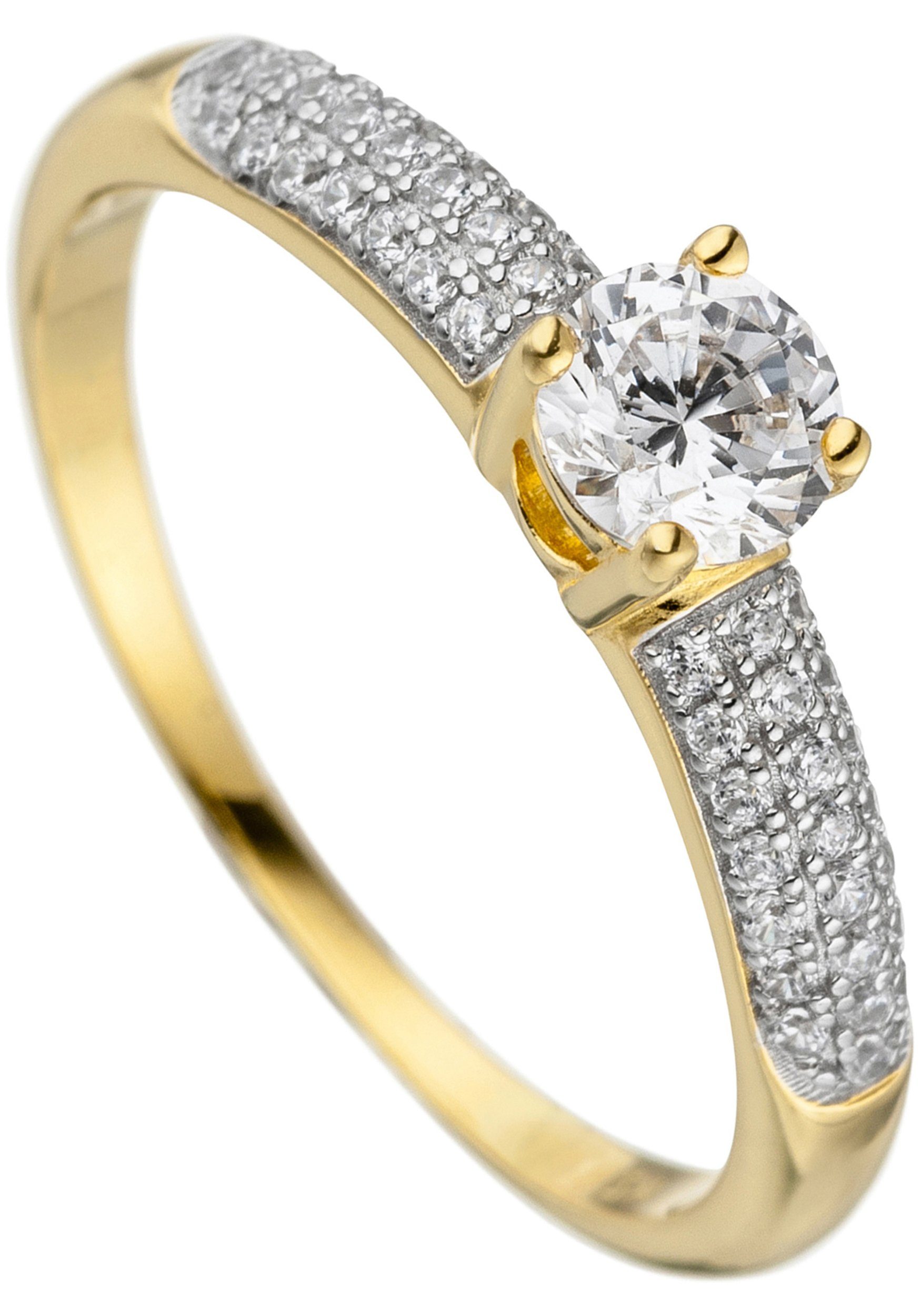 JOBO Fingerring Ring mit 45 Zirkonia, 925 Silber vergoldet
