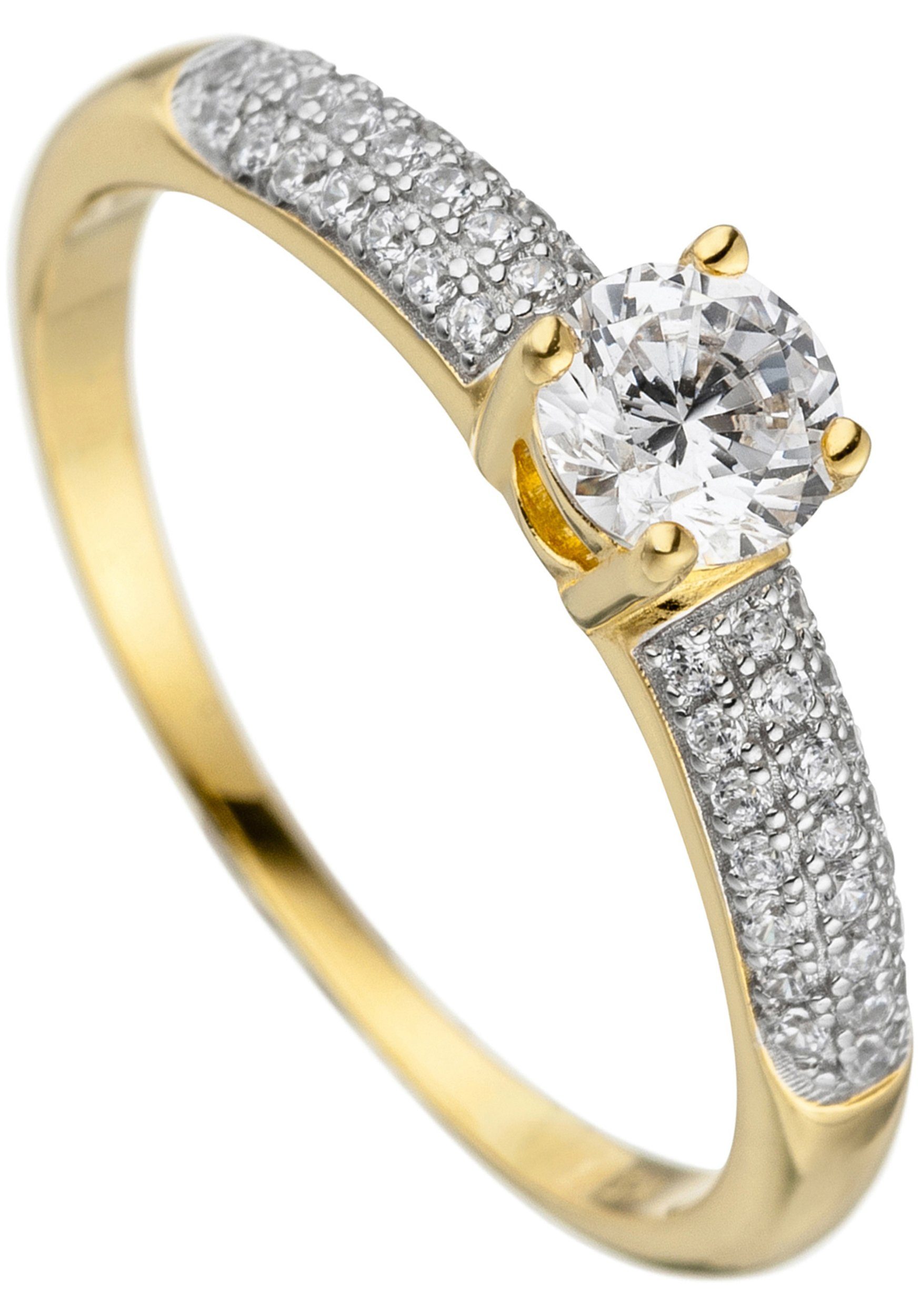 JOBO Fingerring Ring mit Zirkonia, 925 Silber vergoldet