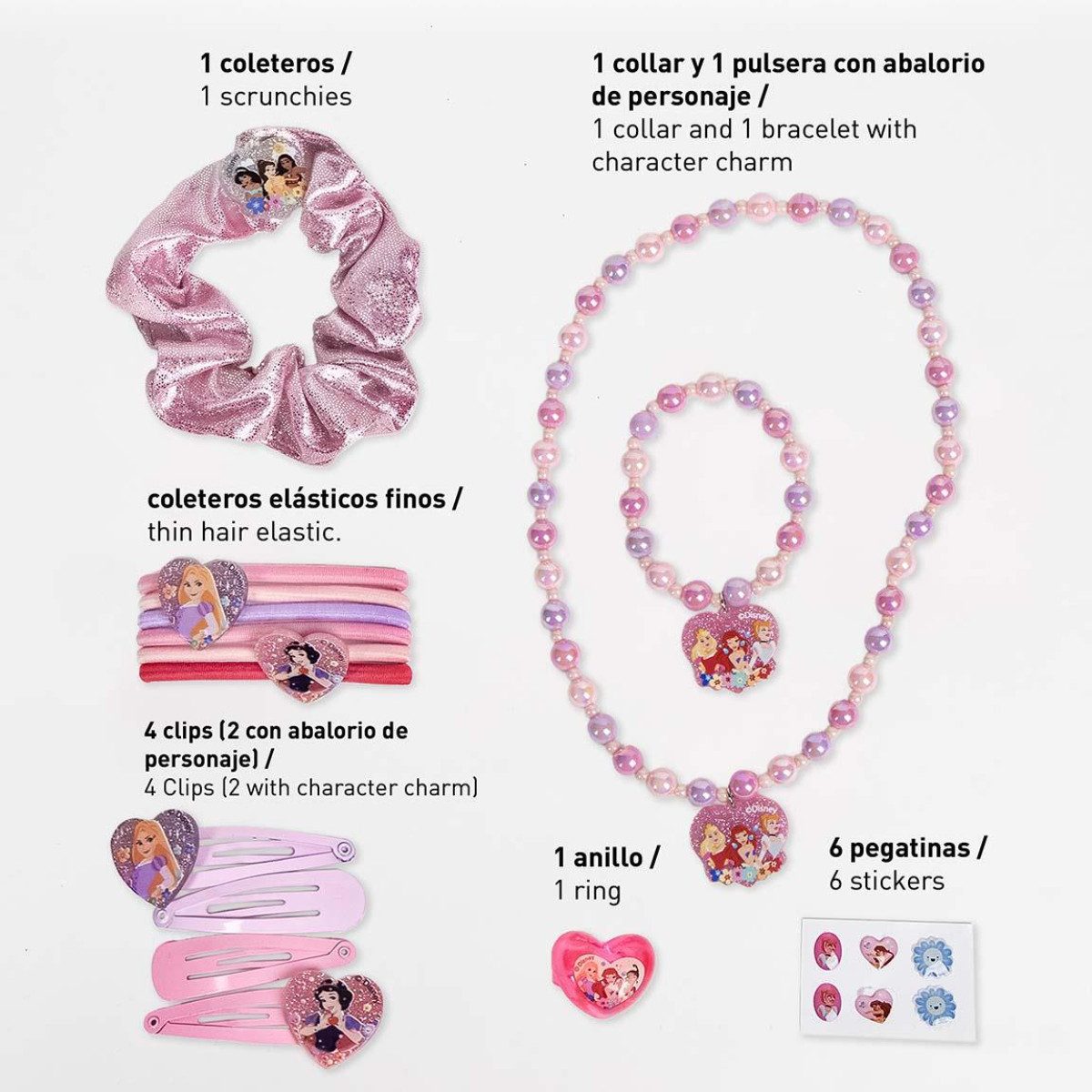 Cerda Haarbürste Disney Princess Schmink-Set Kinder mit Haarclips und Mehr