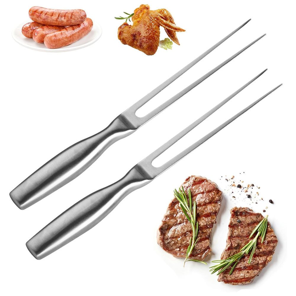AFKSMILE Fleischgabel 2 Stück Fleischgabel Edelstahl, Tragbar Fleischgabel mit Grif, Servier Grillgabel für Grillen Tranchieren Braten Abendessen