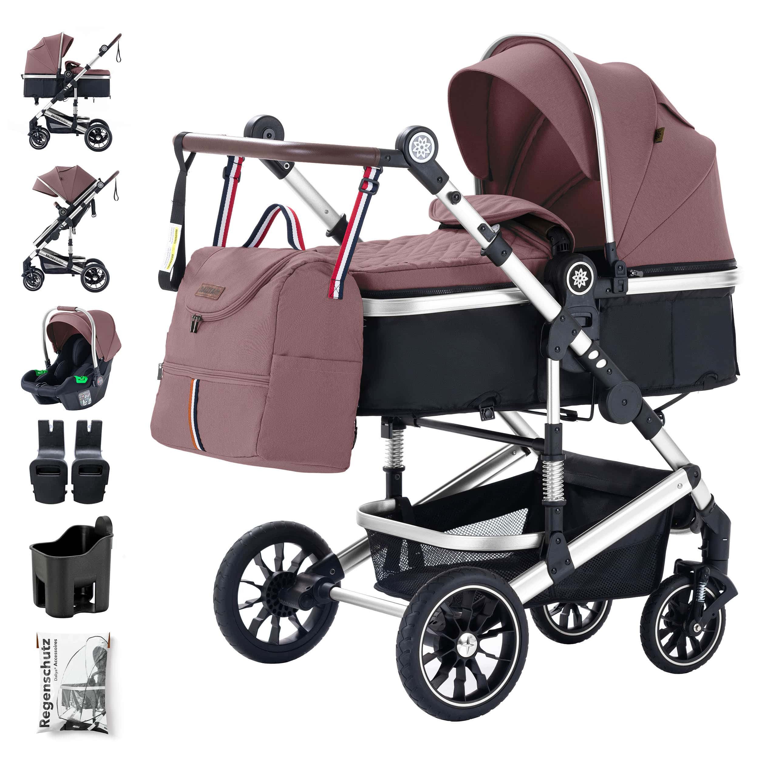 Daliya® Kombi-Kinderwagen NEOMOVE 3in1 Kinderwagen mit i-Size Babyschale & Buggy, (Reise-Set, 10-tlg), Kinderwagen mit i-Size Babyschale, Alu-Rahmen, Großer Einkaufskorb