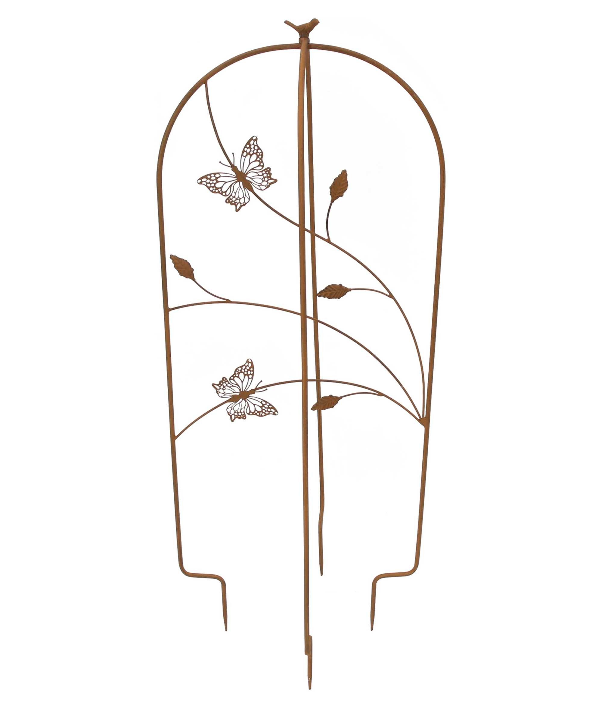 Rankhilfe "Schmetterling" aus Metall in Rost-Optik, 104 cm hoch, Rankgerüst rund