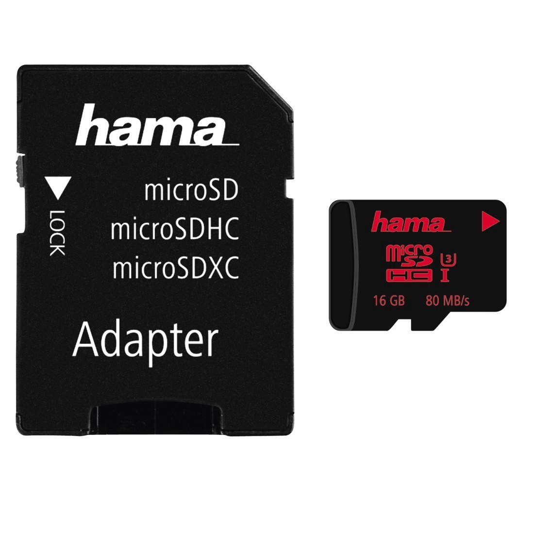 Image of Hama micro SDHC 16 GB UHS Speed Class 3 UHS- I 80MB/s + Adapter »Speicherkarte + Adapter/Mobile«