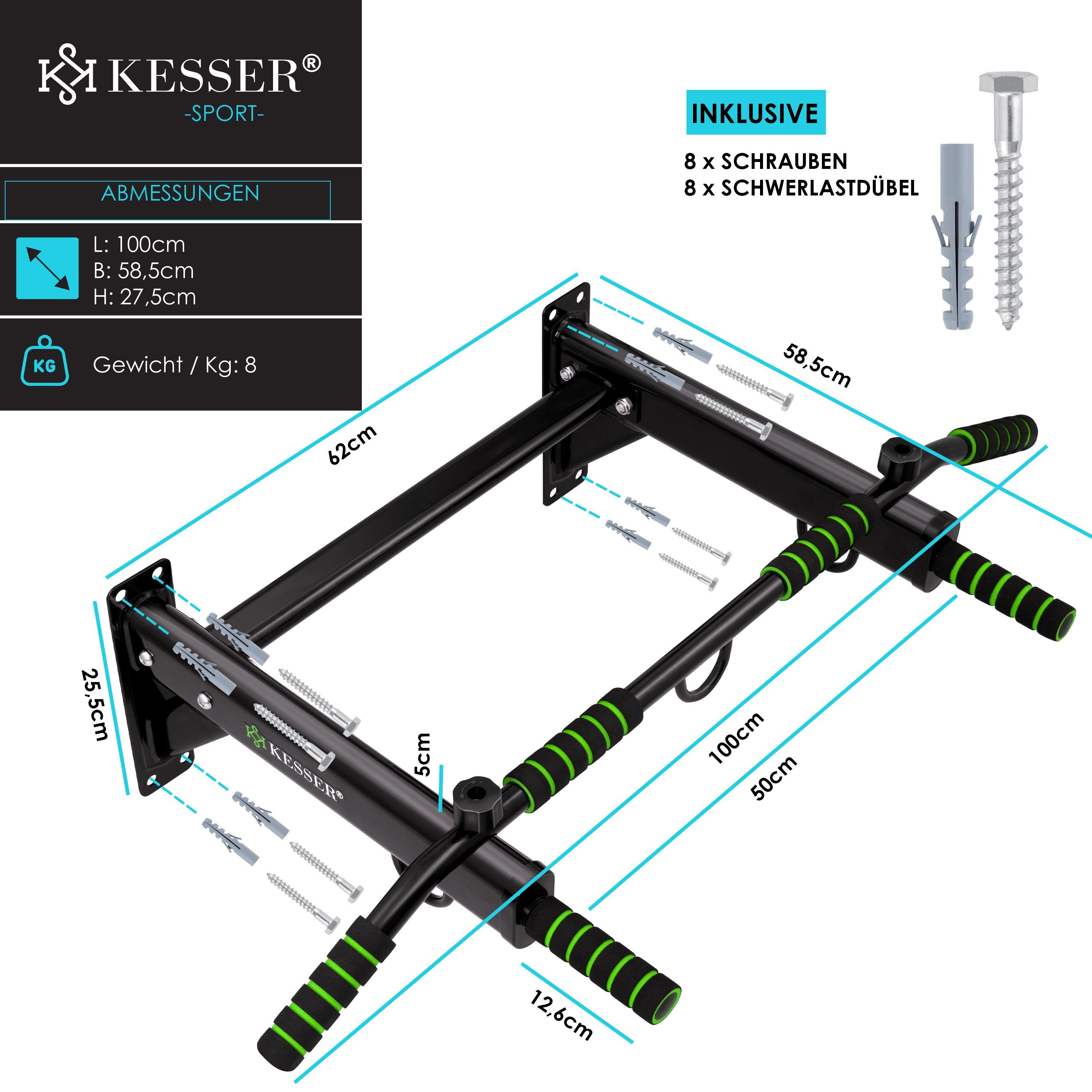 Klimmzugstange, KESSER Wandmontage 4in1 rutschfesten Griffen zur Klimmzugstange grün