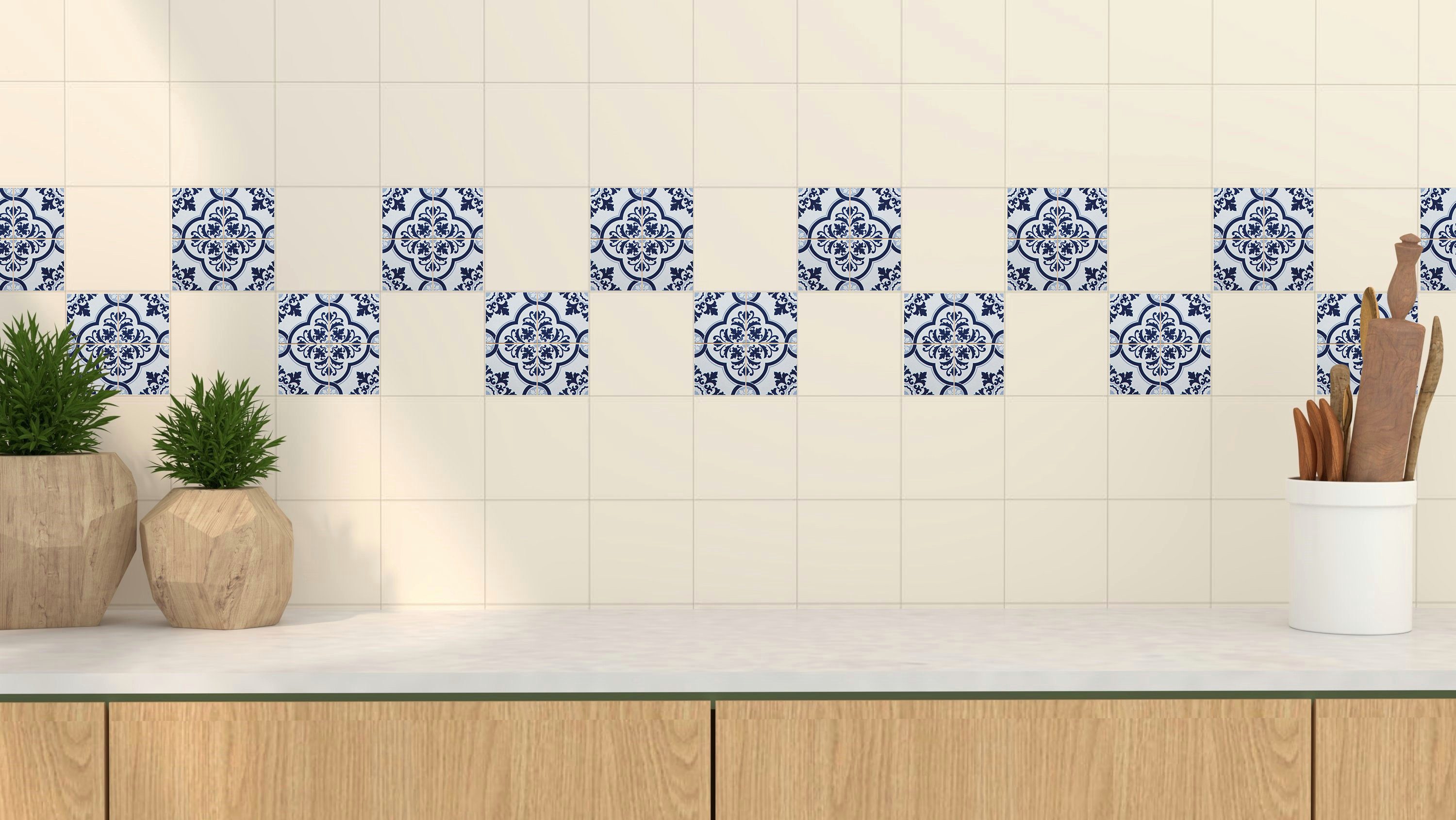 Home affaire Fliesenaufkleber blaue Ornamente (Set, 12 St), Stickerfliesen, selbstklebend, Sticker, 12er Set