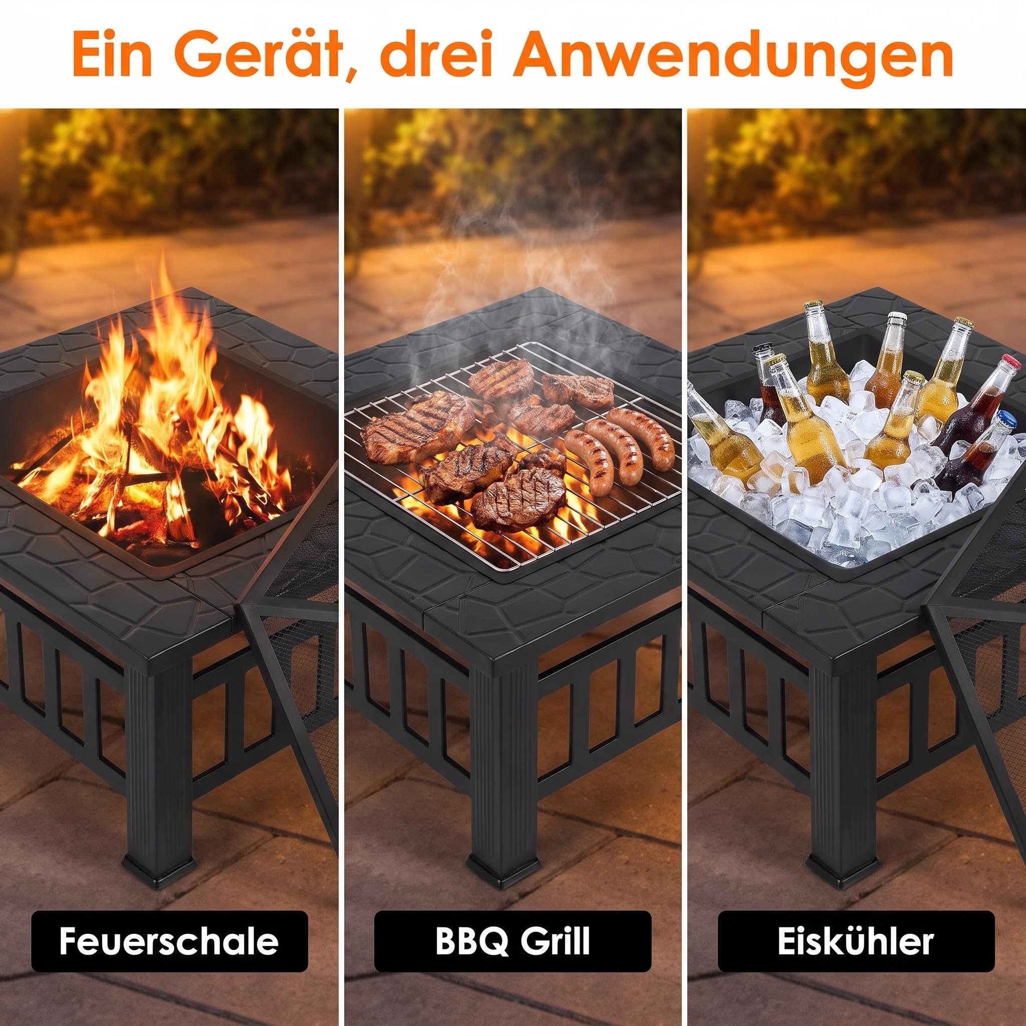 TLGREEN Feuerschale mit Grillrost und herausnehmbare Ascheschale, (raucharme Outdoor Feuerstelle aus hitzebeständigem Stahl, tragbarer Feuerkorb für Garten Terr – Bild 3 von 5