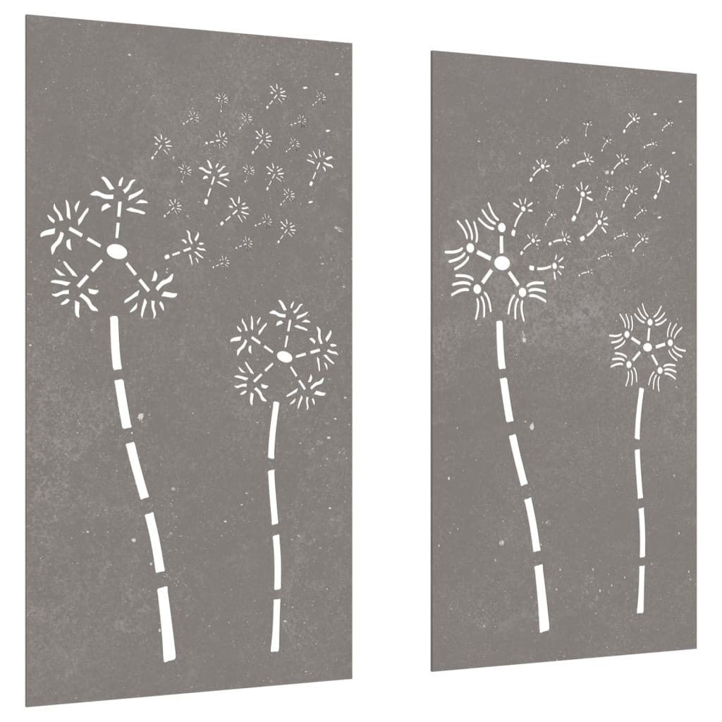 vidaXL Dekofigur NA 2-tlg Garten-Wanddeko 105x55 cm Cortenstahl Blumen-Design Gartendek