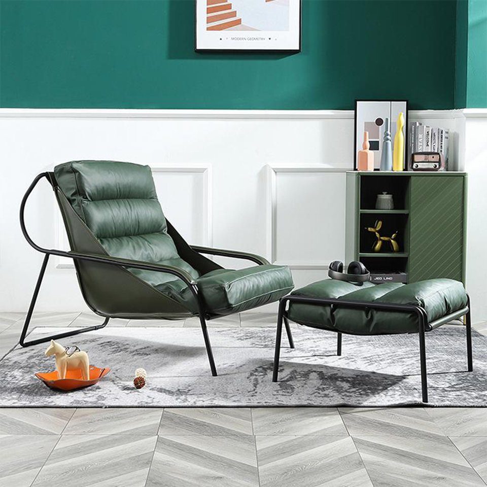 Stuhl Sessel, Set Möbel Fußhocker Sessel Luxus Grün Einsitzer JVmoebel 2tlg. Hocker Relax +