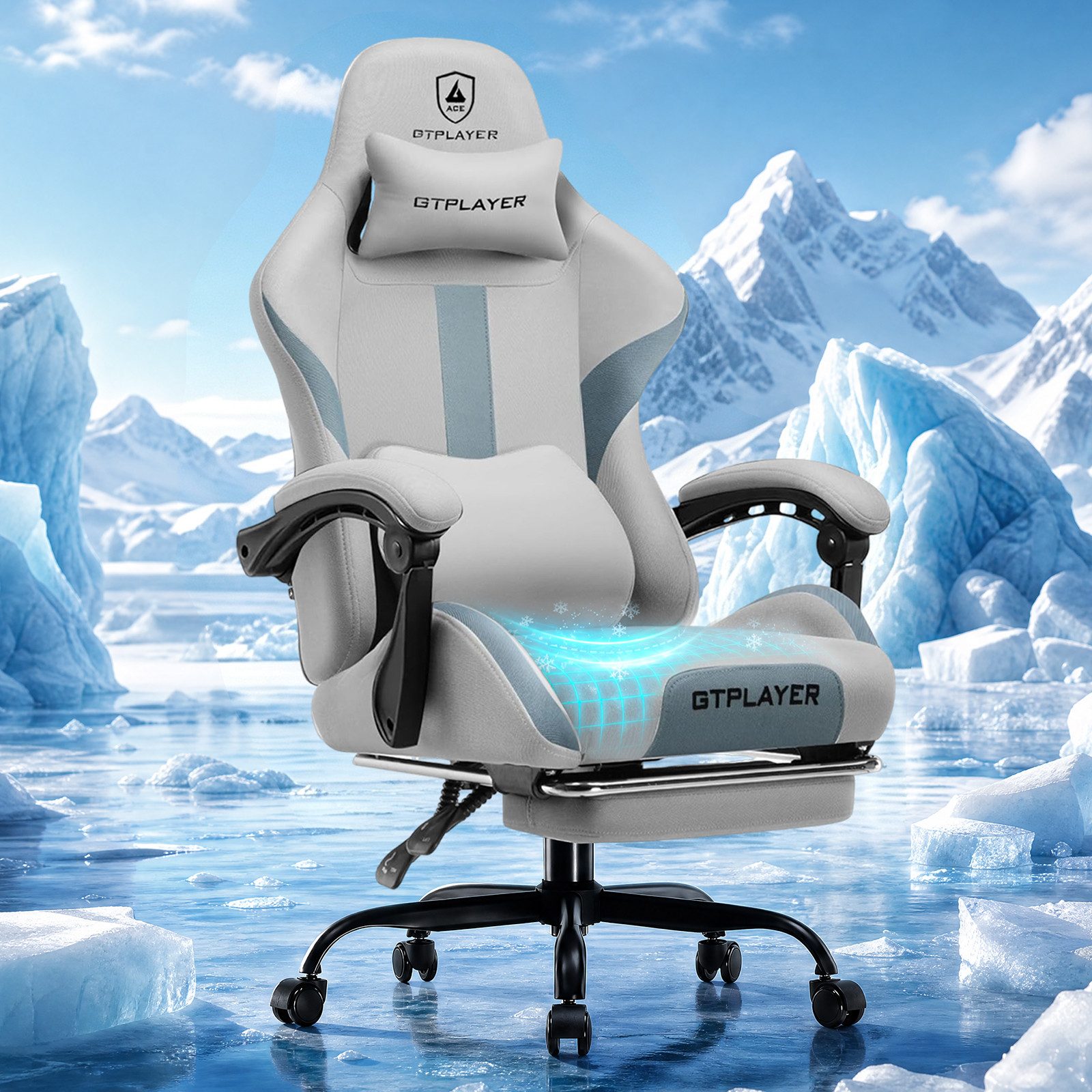 GTPLAYER Gaming-Stuhl Stoff, Racing Gamer Stuhl, Ergonomischer Gaming Sessel Gaming Chair, Schreibtischstuhl, Federsitzkissen mit Fußstütze