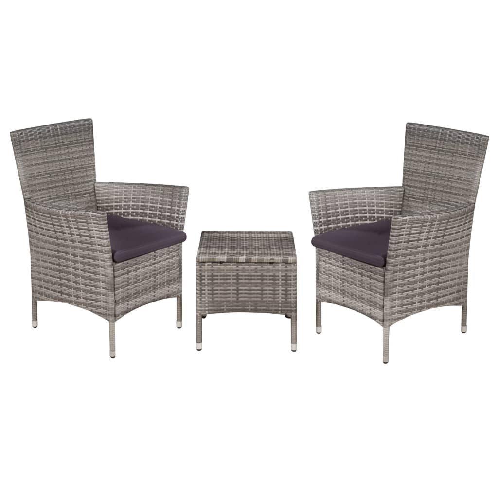 vidaXL Gartenlounge-Set 3-tlg. Bistro-Set Poly Rattan Grau, (3-tlg), Bistro Set Poly Rattan Grau Balkonset Gartenmöbel Sitzgruppe Terrasse