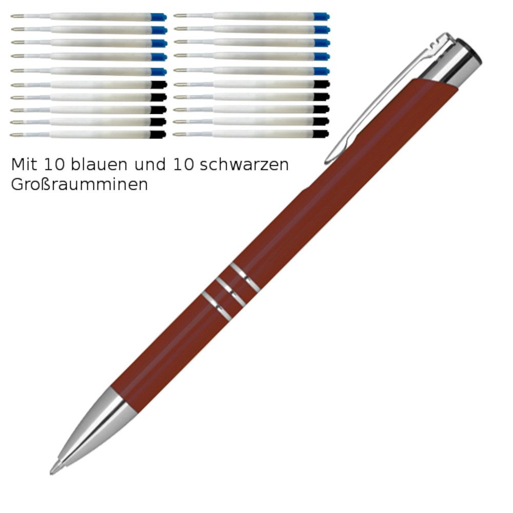 Livepac Office Kugelschreiber 10 Kugelschreiber aus Metall / je 10 schwarze + blaue Minen / Farbe: b