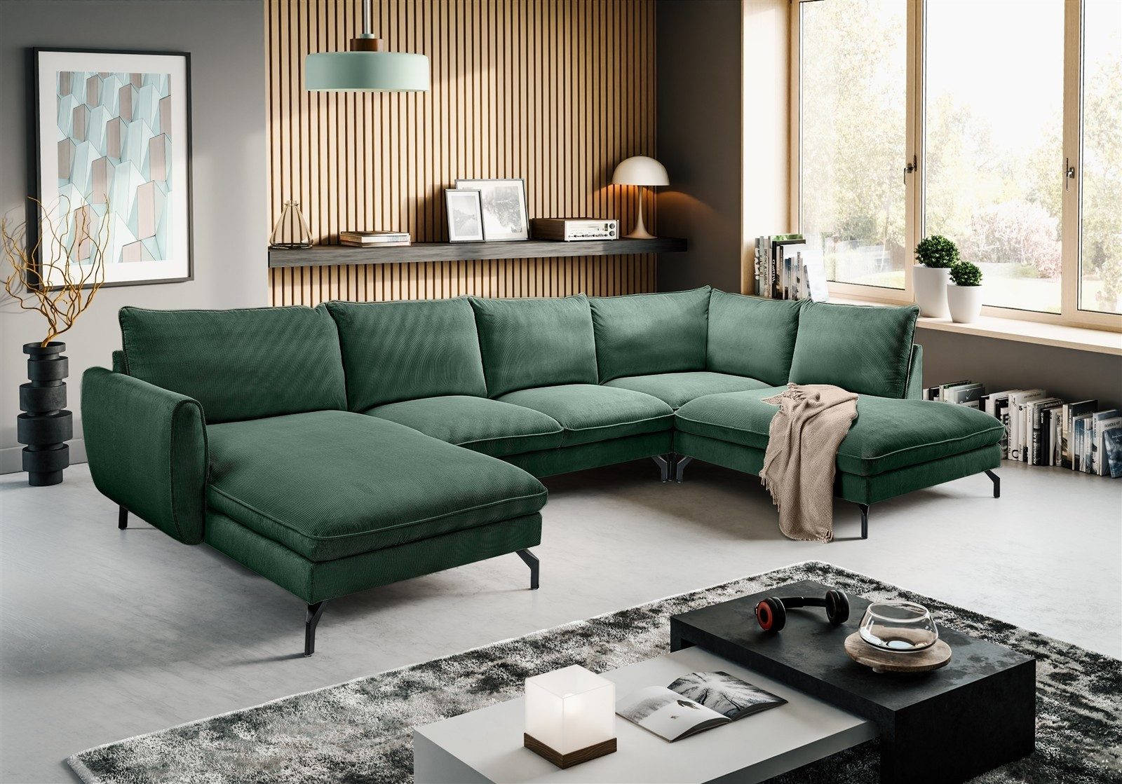 freiraum Ecksofa Ecksofa >Toronto< in smaragdgrün, Kleincord - 361x87x202cm (BxHxT), in smaragdgrün, Kleincord - 361x87x202cm (BxHxT)