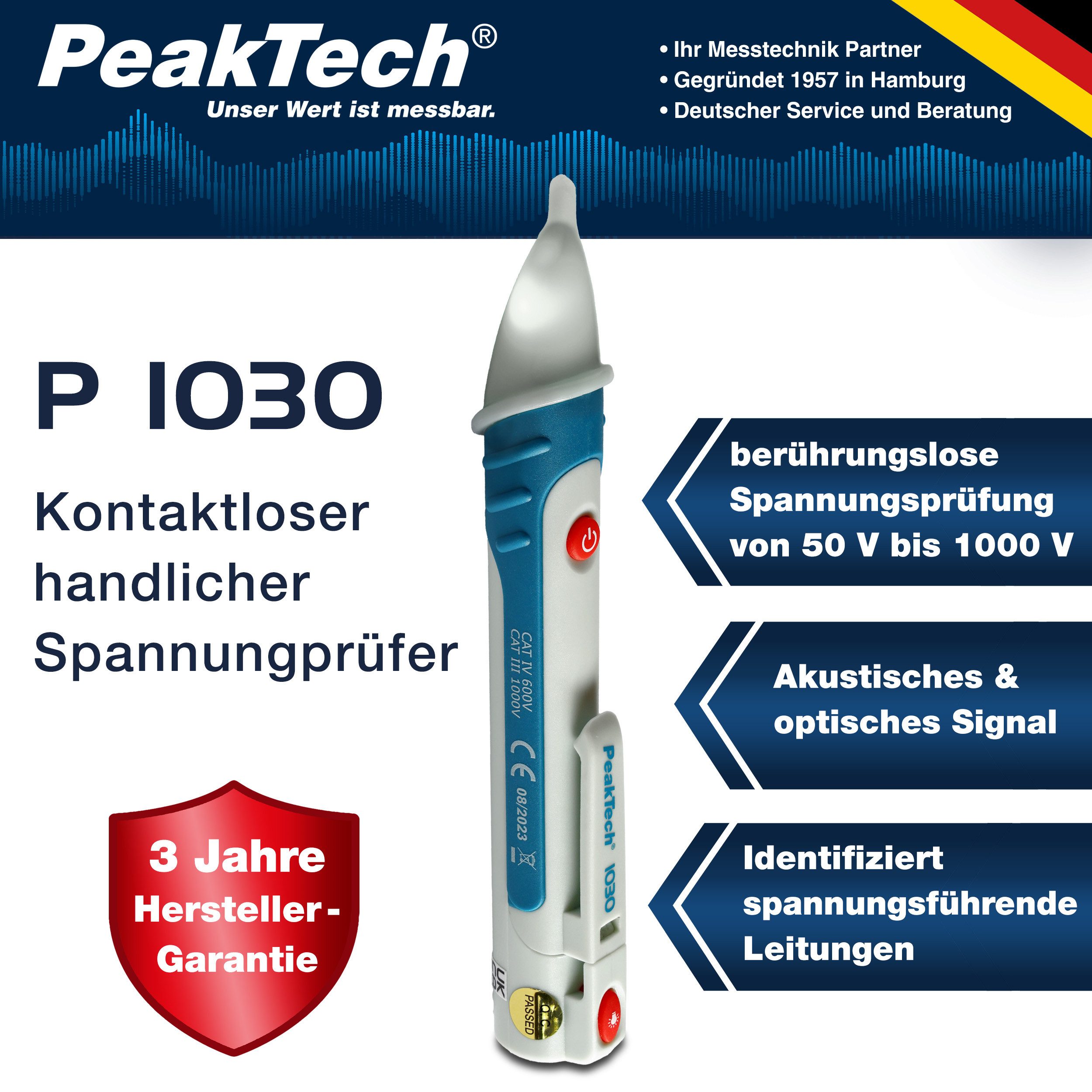 PeakTech Spannungsprüfer 1000 V AC Spannungsprüfer berührungslos, 50-1000 V