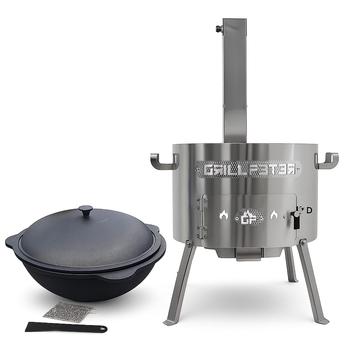 Holzkohlegrill Utschak Timur Ø50 cm Edelstahl mit Kazan 22L und Zubehör