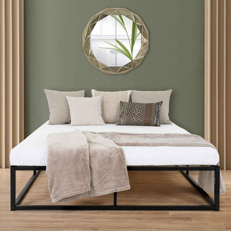 ML-DESIGN Metallbett Bett für Schlafzimmer mit Lattenrost auf Stahlrahmen robust, Gästebett 160x200 cm Schwarz mit Matratze 16cm leichte montage
