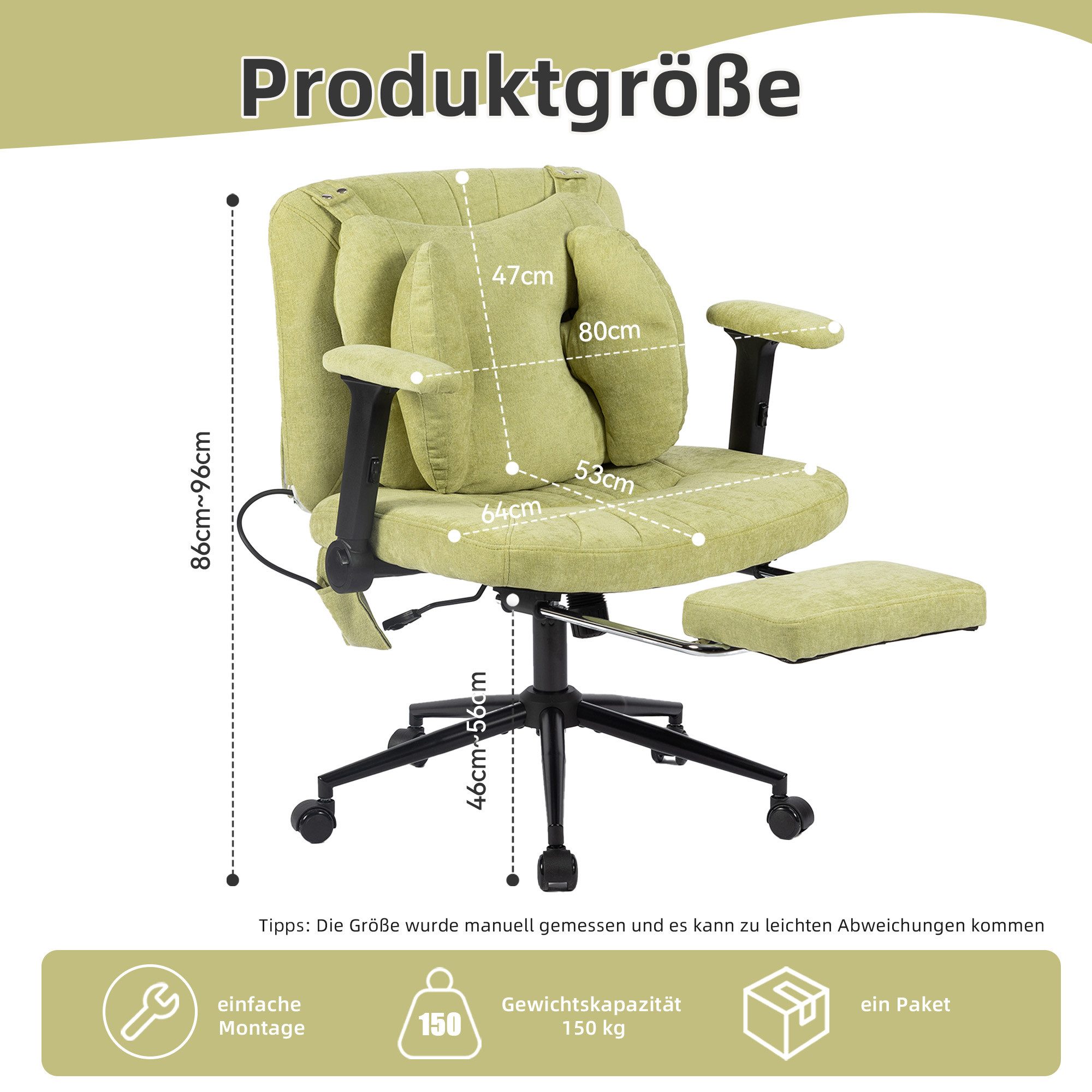CANMOV Bürostuhl Bequemer Schreibtischstuhl mit Massage Kissen, ergonomischer Bürostuhl, mit Massagekissen, Fußstütze, klappbaren Armlehnen, 360° drehbar – Bild 2 von 5