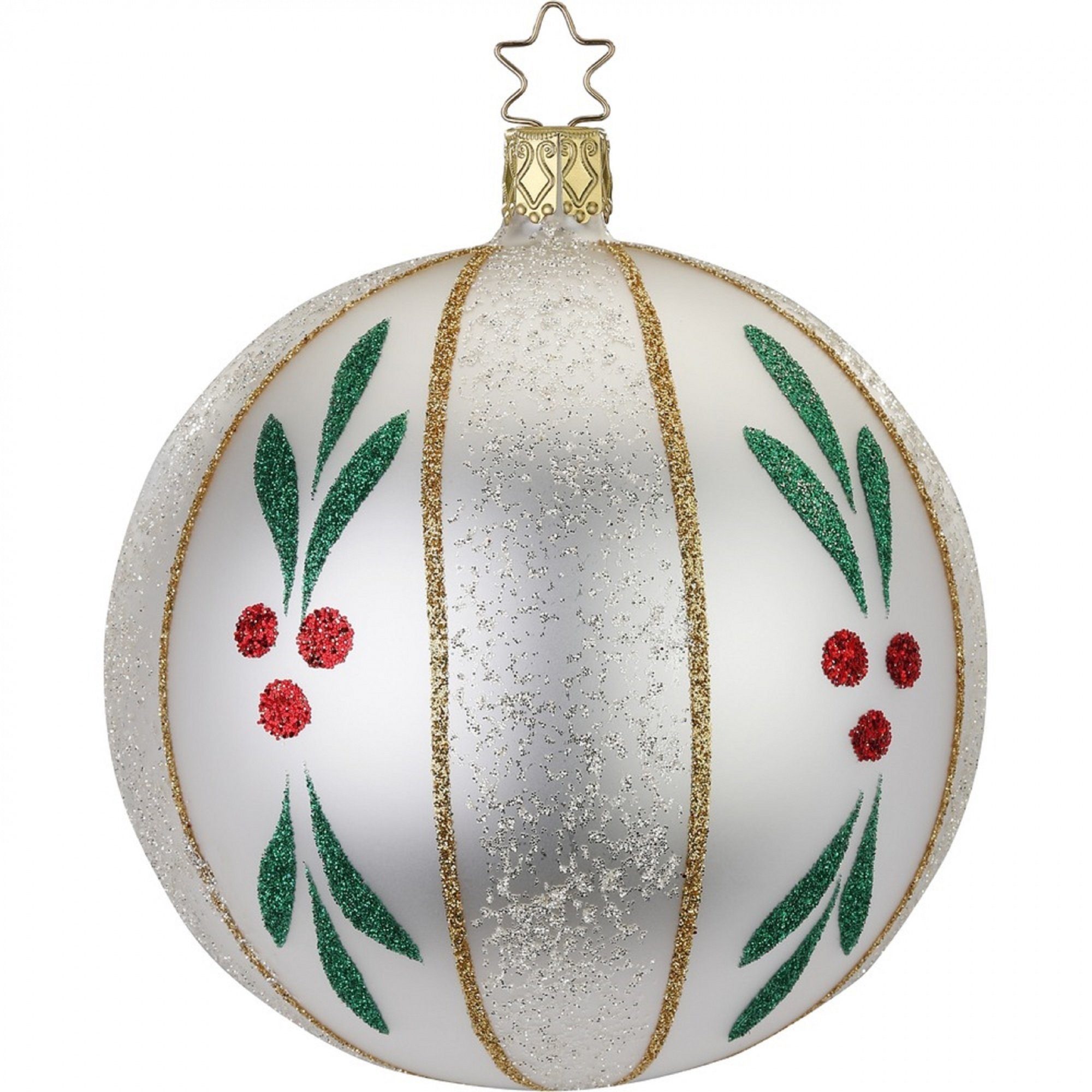 10cm, Handbe,alt Christbaumschmuck "Mistelzweig" Kugel matt Inge-Glas INGE-GLAS® weiß Christbaumanhänger