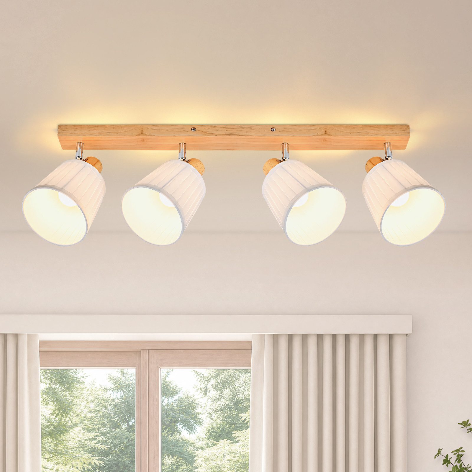 Nettlife Deckenstrahler Retro 1/2/3/4Flammig Holz Deckenleuchte E14 Vintage Boho Deckenspots, Schwenkbar 350°, ohne Leuchtmittel, für Wohnzimmer Schlafzimmer Küche Flur