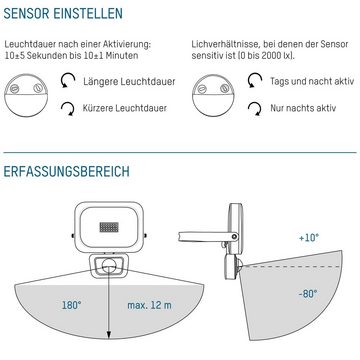 ANSMANN AG LED Baustrahler Wandstrahler mit Bewegungsmelder LED 10W – IP54 wetterfest, SMD-LED