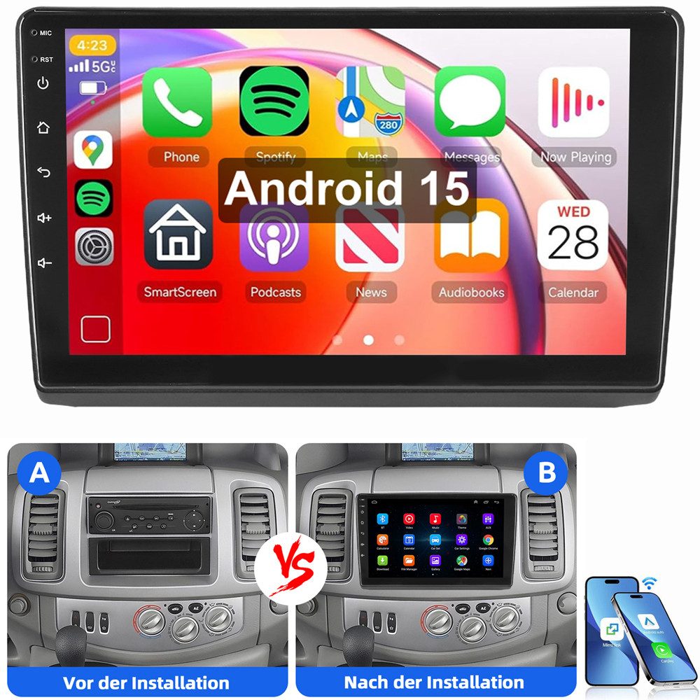 ESSGOO Für Renault Trafic II OPEL Vivaro A 2001-2009 Android 15 GPS Autoradio (RDS, Digitalradio (DAB), FM, AM, Navi Carplay Android Auto BT EQ USB WIFI)