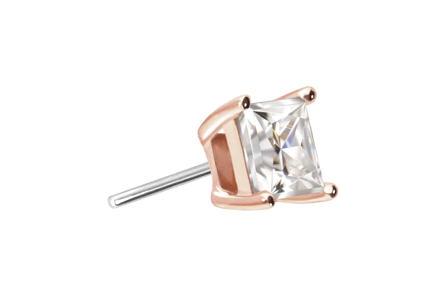Piercing-Set 14 Karat Gold Aufsatz mit Titan Push Pin MOISSANIT-QUADRAT