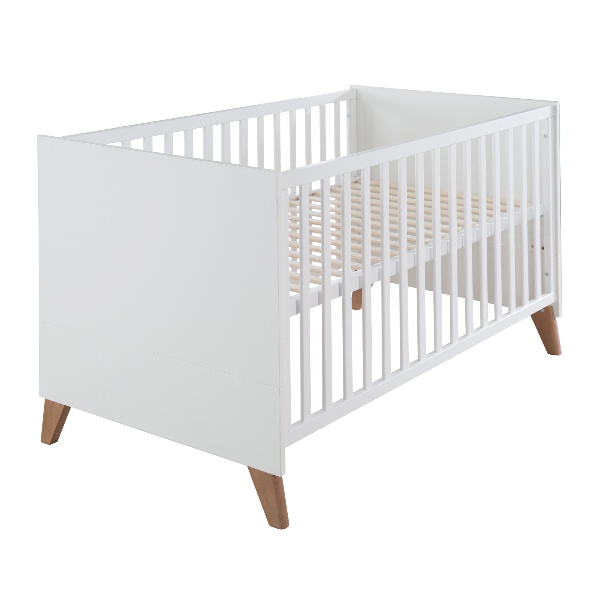 Babybett Ole 70 x 140 cm aus Holz - Weiß lackiert - Füße aus Massivholz