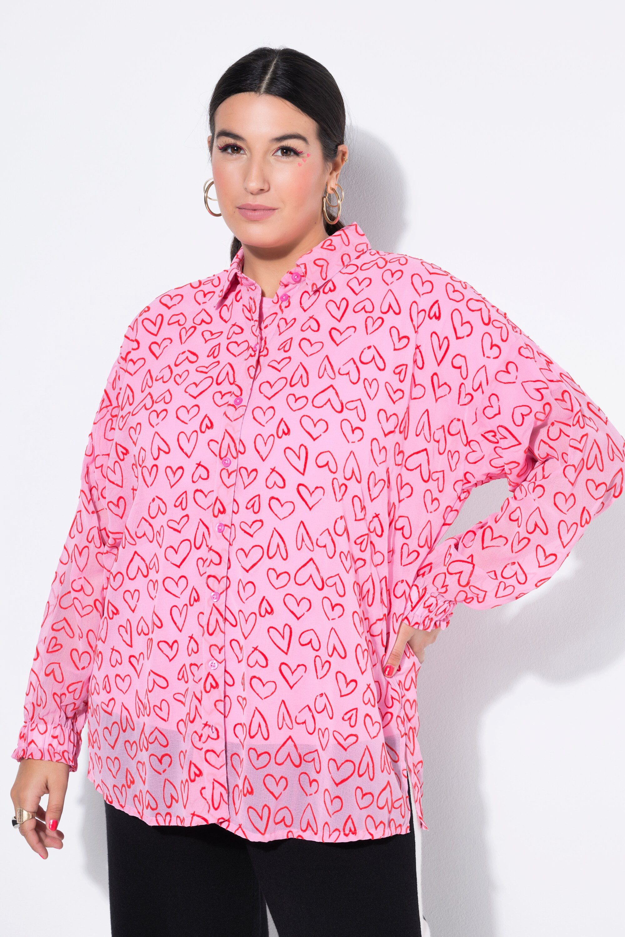 Studio Untold Hemdbluse Bluse Oversize Shape Herz-Flockprint