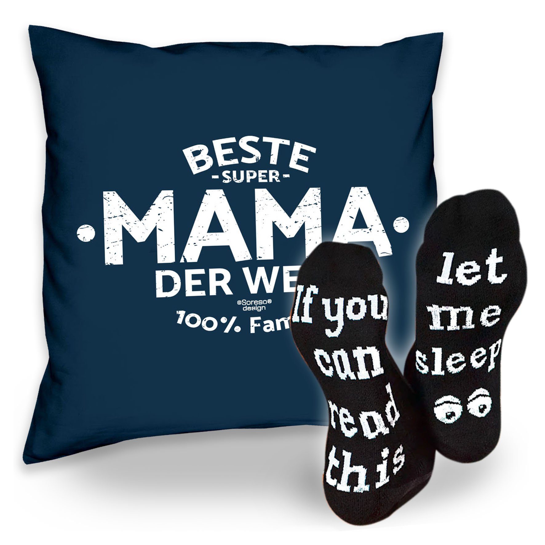 der Soreso® Mama Sprüche Beste navy-blau Dekokissen Geschenkidee Socken Sleep, & Weihnachtsgeschenk Kissen Welt