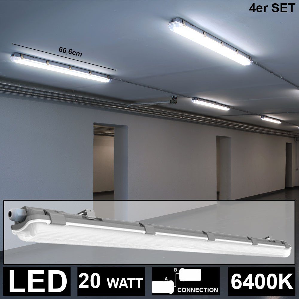 4X 60cm LED Wannenleuchte Feuchtraumlampe Deckenleuchte Werkstatt Keller Röhre