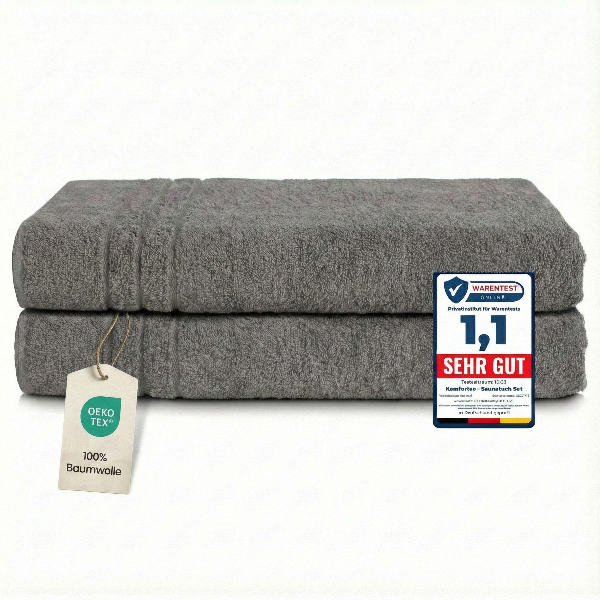 Komfortec Saunatuch Frotte aus 100% Baumwolle, Frottee (Packung, 2-St), 80x200 Saunatücher set XXL, Weich, Schnelltrocknend