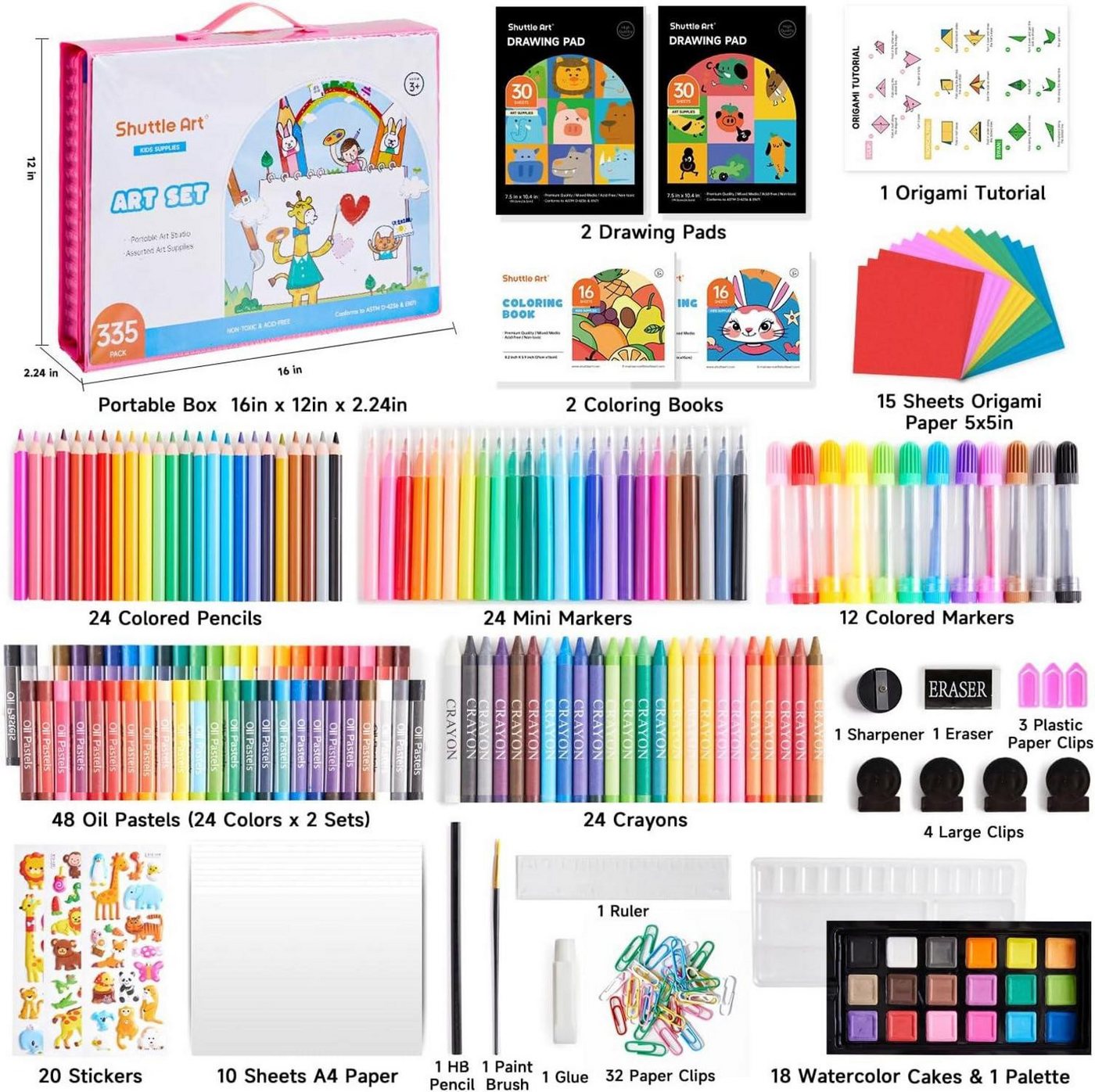 Thumbnail - Shuttle Art Buntstift Malkoffer Kinder 335-teilig rosa Malset Wasserfarben Wachmalstifte