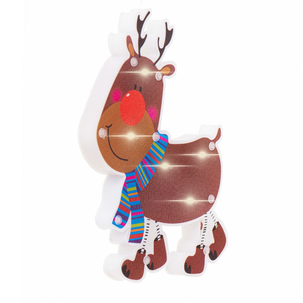 Ikonka LED-Dekofigur Fensterdeko Weihnachtsleuchte Rentierfigur (Spar-Set, 1 St., 23 x 16 x 2 cm leuchtend), LED-Licht, doppelseitig, Saugnapf, batteriebetrieben
