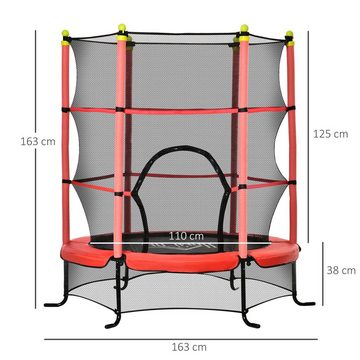 HOMCOM Kindertrampolin Ø163 cm Gartentrampolin mit Sicherheitsnetz bis 45 kg, Ø 163 cm, (Kleinkind-Trampolin, 1, Mini-Trampoline für Kinder), Gummiseil gepolstert Stahl Rot bis 50 kg