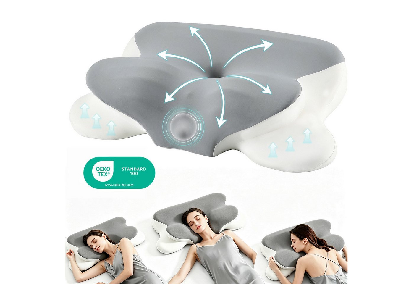 wohnTRAUM24 Nackenstützkissen Nackenkissen Kopfkissen, Memory Foam Kissen, Stabile Nackenstütze, Füllung: 100% Memory Foam, Bezug: 4-Zonen-Stützsystem, Seitenschläfer, Bauchschläfer, Rückenschläfer, Set, Ergonomisches Kissen mit individueller Höhenanpassu