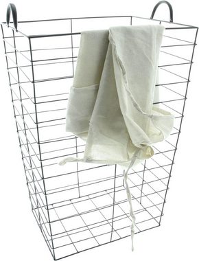 Dekoleidenschaft Wäschekorb "Laundry" aus Metall in matt-schwarz, mit Canvas Stoffeinsatz in beige, 43x33x61 cm, Wäschesammler minimalistisch, Wäschebox tragbar